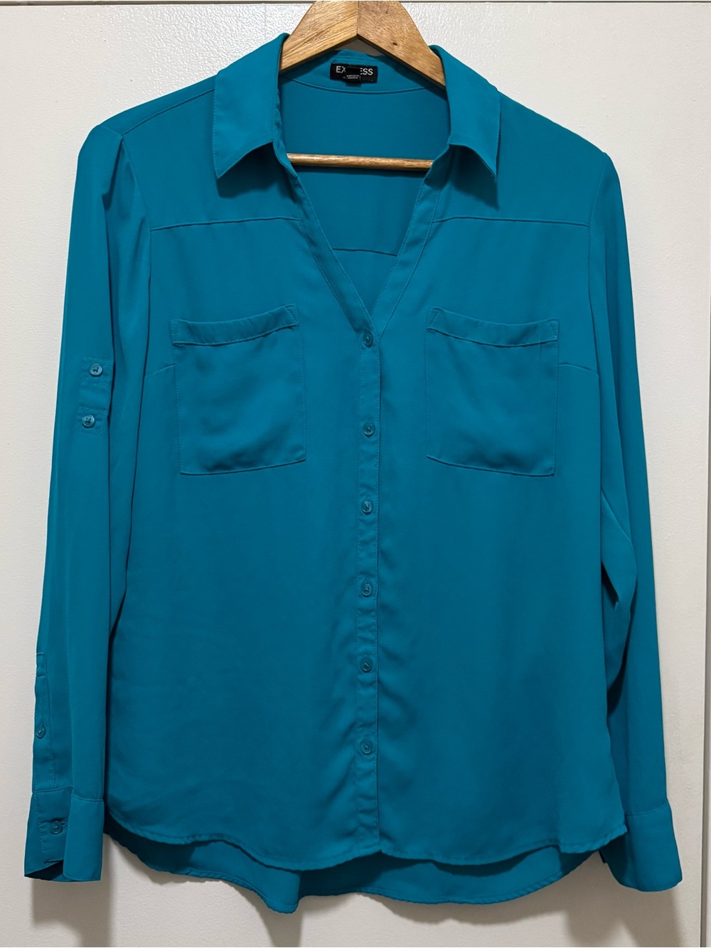 Express Teal Button-Front  Blouse